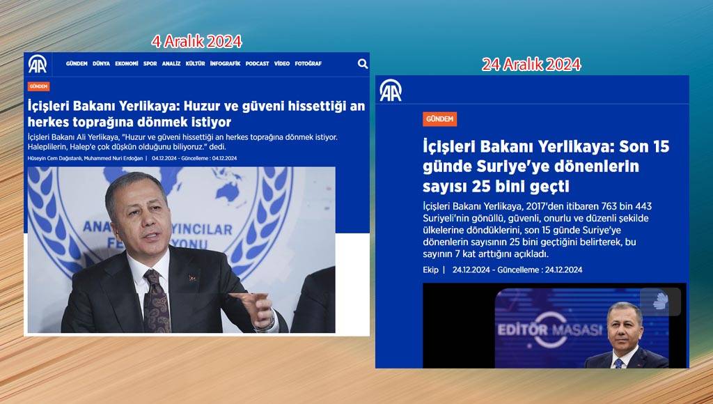 Medya Ombudsmanı Bildirici: Yerlikaya ya Türkiye’de kalan Suriyelilerin sayısını yanlış söylüyor ya da ülkesine dönenlerin sayısını fazla açıklıyor!