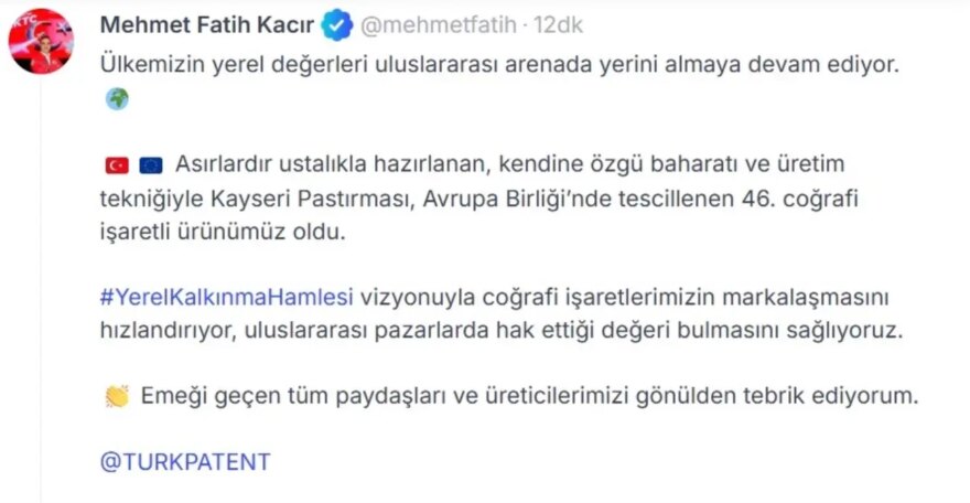 Kayseri Pastırması AB’den Tescil Aldı