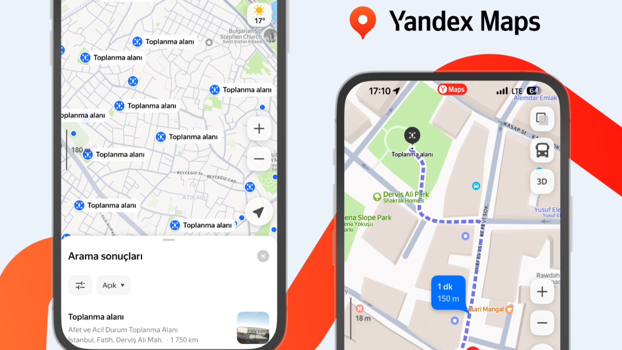 Yandex Maps Türkiye'deki acil toplanma alanlarını haritaya ekledi