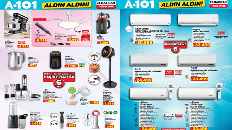 A101 AKTÜEL AFİŞİ TAMAMI 25 HAZİRAN 2026 || A101 Aldın Aldın kataloğu bu hafta neler sunuyor? A101 broşürü ile Inverter klima, oyun konsolu, tavan vantilatörü, epilasyon seti, scooter, oyuncu masası geliyor!