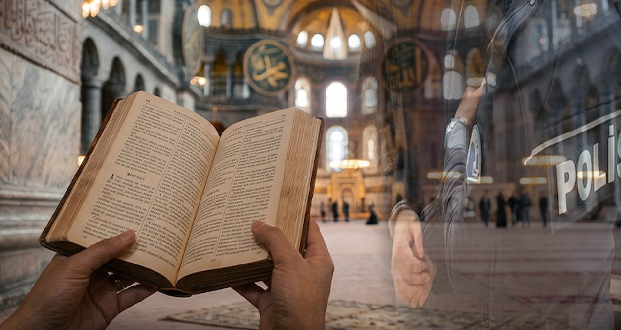 Ayasofya’da yüksek sesle İncil okuyan turistlere gözaltı!