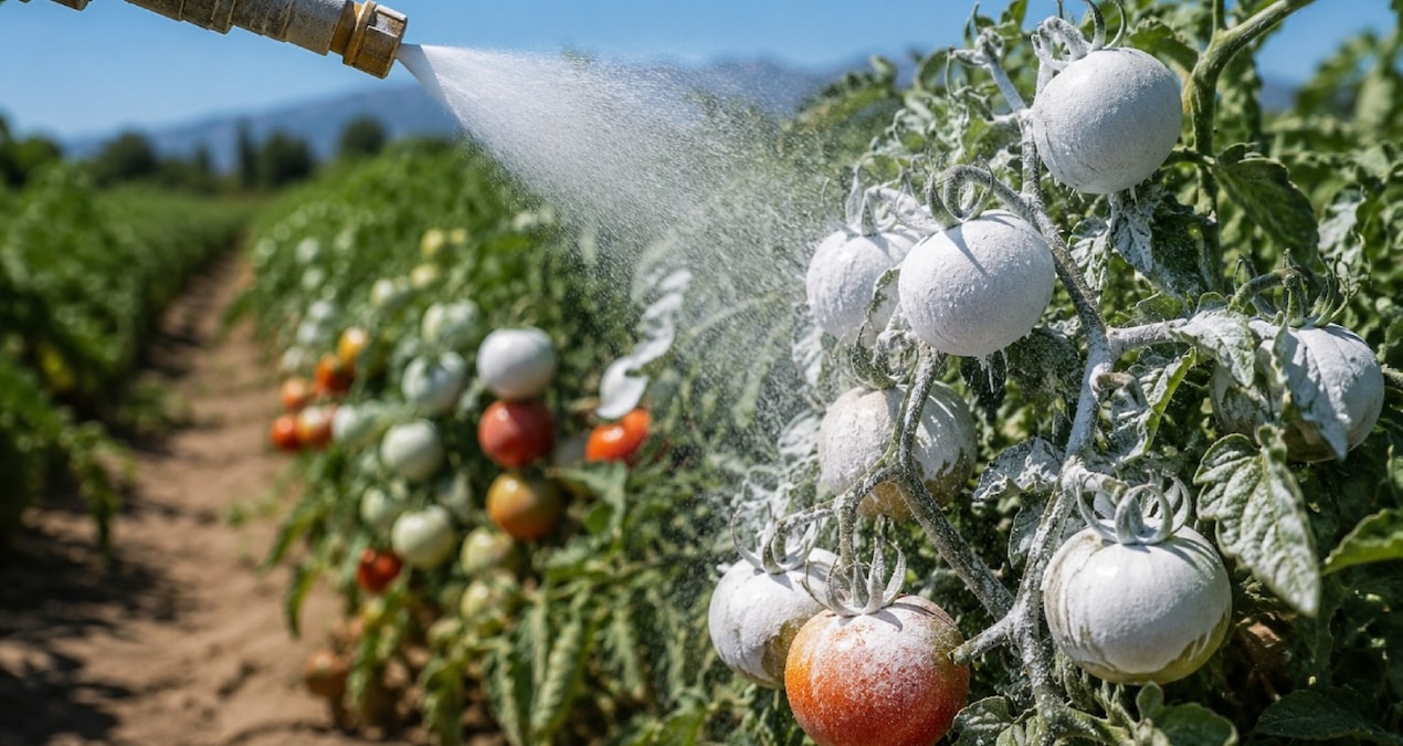 Domateslerin üzerine kil püskürtmeye başladılar