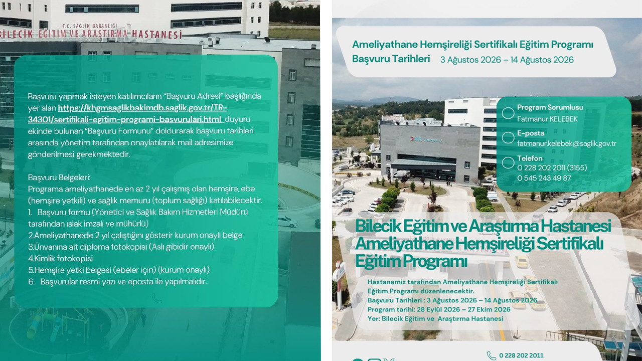 Bilecik’te Ameliyathane Hemşireliği Sertifikalı Eğitim Programı başvuruları başlıyor