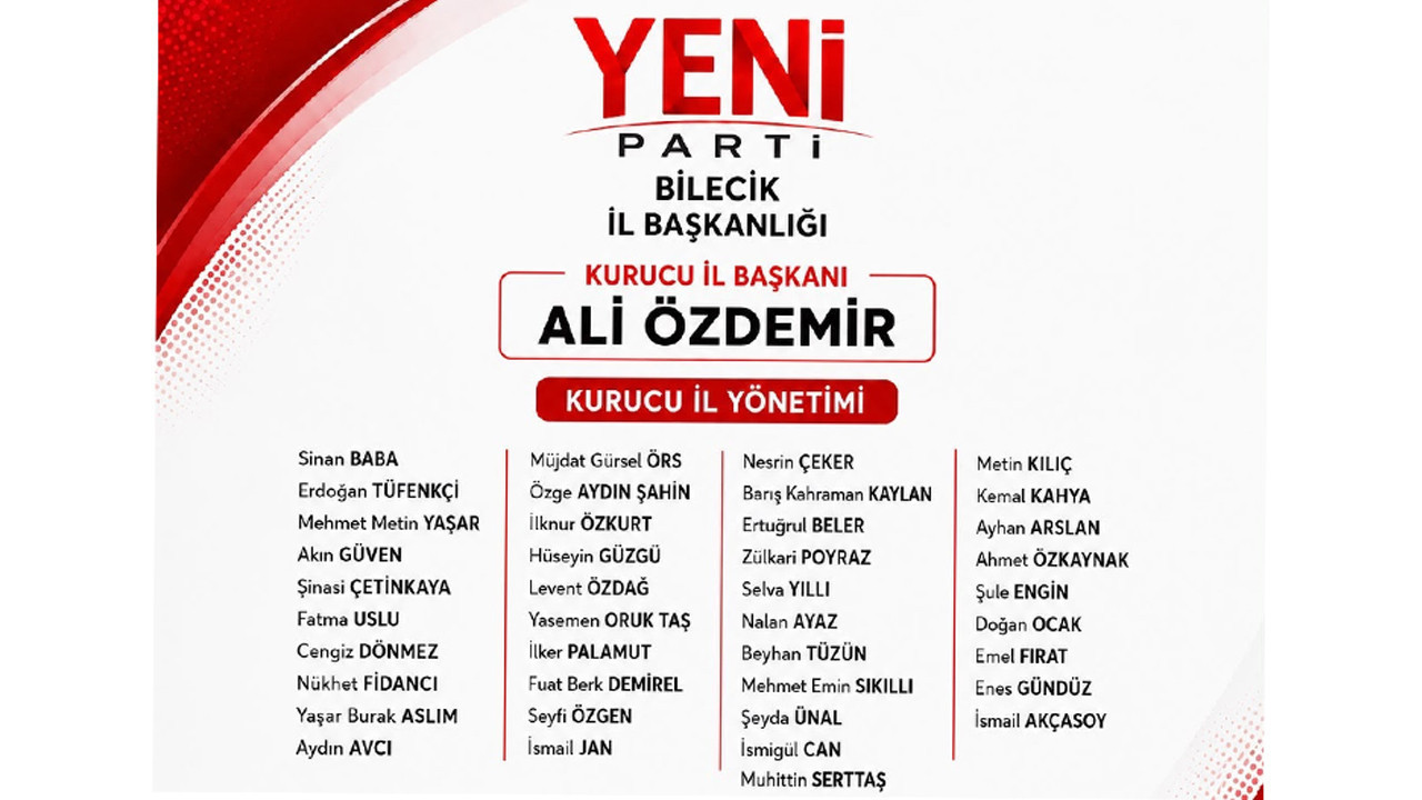 YENİ Parti Bilecik İl Yönetim ve Disiplin Kurulu üyeleri belli oldu